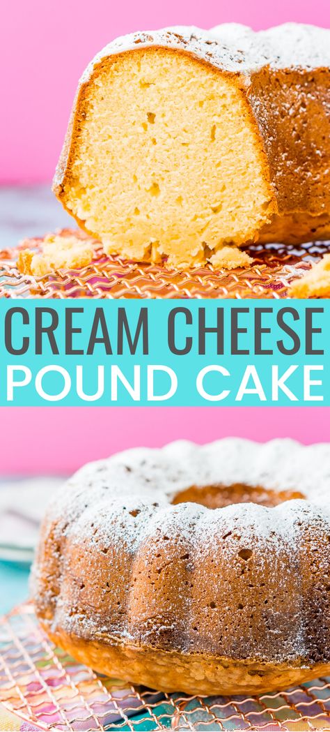 Cream Cheese Pound Cake is a slight twist on the classic recipe and is dense, sweet, and tender and the only pound cake recipe you will ever need! Serve it plain or with fresh fruit, whipped cream, or a homemade strawberry or chocolate sauce! #cakerecipe #cakes #dessertrecipe Dense Pound Cake, Fruit Whipped Cream, Coconut Cream Cheese, Cream Cheese Pound Cake Recipe, Easy Pound Cake, Pound Cake Recipes Easy, Coconut Pound Cakes, Soul Cake, Easy Bundt Cake