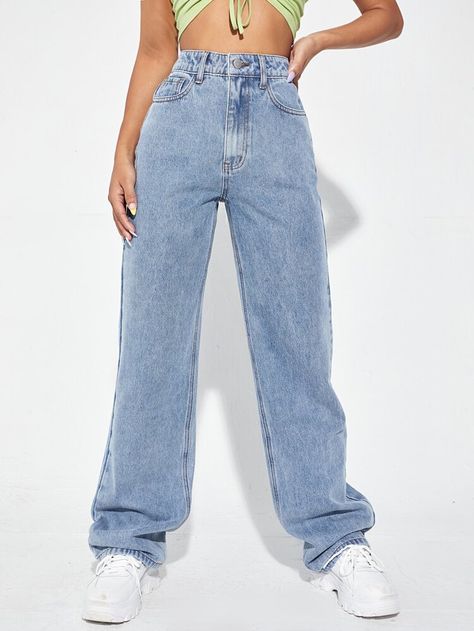 High Waist Wide Leg Jeans -SHEIN Styl Indie, Casual Denim Jeans, High Waist Wide Leg Jeans, Moda Denim, Mode Jeans, Traje Casual, Outfit Jeans, Jeans Casual, Women Denim Jeans