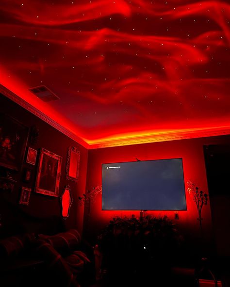 Suddenly I don’t hate the white ceiling quite as much 🤣 Can’t believe I haven’t tried a galaxy projector on it before! What do you think? #darkhomes #darkinteriors #gothhomedecor Dark Homes, Galaxy Projector, Goth Home Decor, Dark Interiors, White Ceiling, Projector, You Choose, The White, Aurora