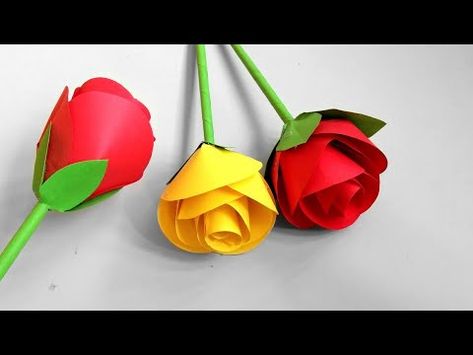 How To Make Paper Rose Flower - Bunga Mawar Dari Kertas Origami - Cara Membuat Bunga Dari Kertas - YouTube Tutorial Origami, How To Make Rose, Diy Flores, Rose Crafts, Origami Rose, Kartu Valentine, Paper Flower Crafts, How To Make Paper Flowers, Paper Flowers Craft