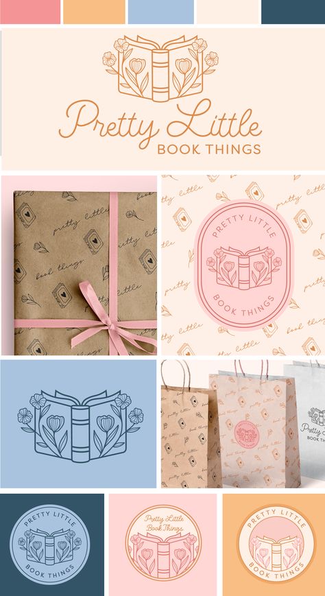 Designed by Taylor Regan of Petal & Pixel Design Studio - Pretty Little Book Things is a gift & book accessories shop located in Kansas City. The brand identity included a logo suite, custom color palette, typography pairing, hand-drawn brand pattern, and mockup design. Book Store Branding, Gift Shop Branding, Brand Pattern Design Visual Identity, Bookstore Branding, Pretty Branding, Book Store Logo, Socmed Design, Book Branding, Photography Branding Design