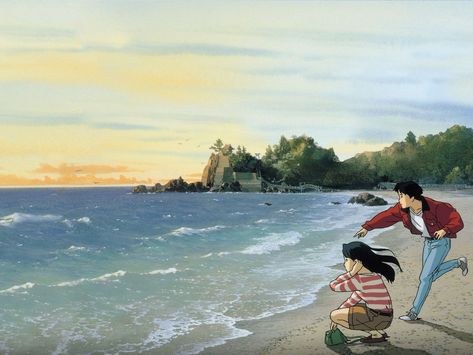 Ocean Waves (1993) - Rotten Tomatoes Ocean Art Wallpaper Desktop, Anime Ipad Wallpaper Horizontal, Ocean Waves Ghibli Wallpaper, Ipad Wallpaper Ghibli, Beach Ipad Wallpaper, Studio Ghibli Ipad Wallpaper, Ghibli Beach, Studio Ghibli Header, Ghibli Header