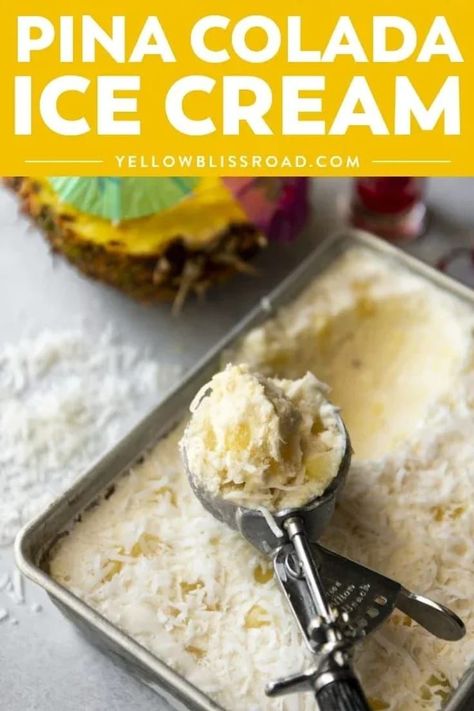 Cool, refreshing, and dairy free, this no-churn Pina Colada Ice Cream is a cocktail favorite turned frozen treat! Made with 4 ingredients, including coconut milk and fresh pineapple puree, you choose whether or not to add the fifth – a shot of rum! Appetizers 4th Of July, Pineapple Coconut Ice Cream Recipe, Pina Colada Ice Cream, Pineapple Puree, 4th Of July Appetizers, July Appetizers, 4th Of July Activities, Kitchen Aid Ice Cream, Frozen Recipes