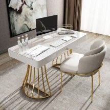 Black Desk Office, Chic Dining Chairs, Captivating Aesthetic, Writing Desk Modern, White Desk Office, White Desk, Living Room Corner, White Office, White Dining Chairs