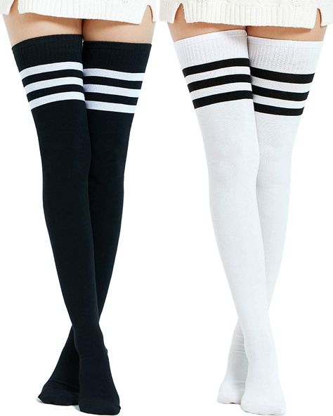 High Thigh Socks, Black Thigh High Socks, Sock Leggings, Striped Thigh High Socks, Thigh Socks, Striped Stockings, Over Knee Socks, Knee High Stockings, Black Thigh High