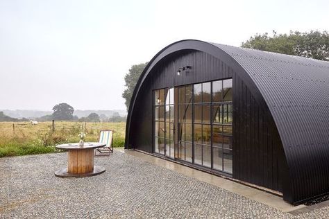 Nissen-barn | Project Orange Quonset Hut Homes Exterior, Cement Homes, Oyster Plant, Small Barn House, Quonset Homes, Quonset Hut Homes, Farm Style House, Arched Cabin, Walden Pond