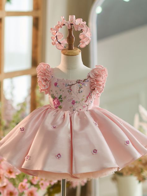 Floral Embroidery Sequins Tulle Knee-length Pink Baby Girl Dress Baby Girl Dress Design Kids Fashion, Birthday Frocks For Baby Girl, 1st Birthday Dress For Baby Girl, Fancy Toddler Dress, Birthday Frocks, Straight Wedding Dresses, Baby Dress Embroidery, Baby Fancy Dress, Purple Girls Dress