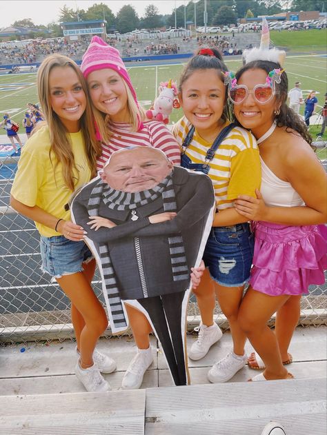 Minion Football Theme, Minion Theme Football Game, Minion Football Theme Outfit, Minion Outfit, Student Section, Fb Games, Minion Theme, Senior Stuff, Football Theme