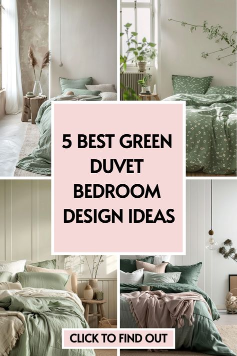 💚 Elevate your bedroom décor with a touch of green! Uncover the top 5 green duvet bedroom design ideas to create a cozy and stylish bedroom interior. Don’t miss out—click to explore! 🛌 Green Spare Bedroom Ideas, Green And Grey Bedding Ideas, Green Duvet Bedroom, Duvet Aesthetic, Cozy Green Bedroom, Green Comforter Bedroom, Mint Curtains, Green Bedroom Walls, Green Bedroom Design