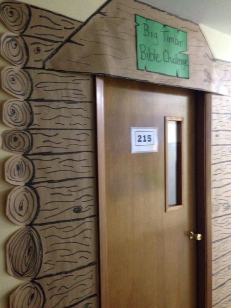 Log Cabin Classroom Door, Vbs Summer Camp Theme, Camp Firefly Vbs Decorations, Cabin Classroom Theme, Camp Firelight Vbs Decorating Ideas, Cokesbury Camp Firelight Vbs, Camp Vbs Decorations, Vbs 2024 Camp Firelight, Camping Vbs Decorations