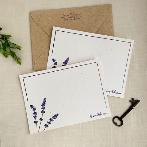 Lavender Personalized Stationery. Eco Friendly Botanical Notecard Set. Set of 10. Wall Hanging Paper Craft, Hanging Paper Craft, Craft For Home Decoration, Teachers Day Card, Elegant Wedding Invitation Card, Note Pad Design, Hanging Diy, Flower Wall Hanging, Name Card Design