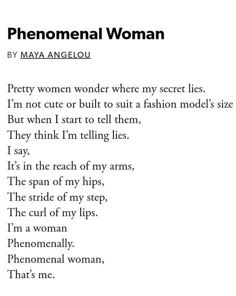 @poetryisnotaluxury on Instagram: “Phenomenal Woman by Maya Angelou #happyinternationalwomensday 💗💛💜💚💙❤ #mayaangelou from And Still I Rise 1978 via POETRY Foundation” Maya Angelou Quotes Phenomenal Woman, Maya Angelou Phenomenal Woman, Still I Rise Poem, Still I Rise Maya Angelou, Phenomenal Woman Maya Angelou, Feminist Poems, Maya Angelou Poems, Poems In English, Poetry Foundation