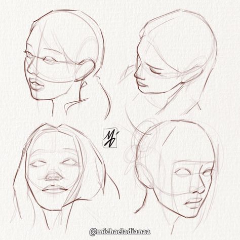 michaela ✦ on Instagram: “face angle studies 💛 (swipe for step-by-step) i wanted to (once again) face my fears and study some facial angles that i usually don’t…” Side Angle Face Drawing, Different Angles Of The Face, Face Angles Drawing, Face Perspective Reference, Face Proportions Drawing, Face Angle, Face Proportions, Drawing Anatomy, Face Angles