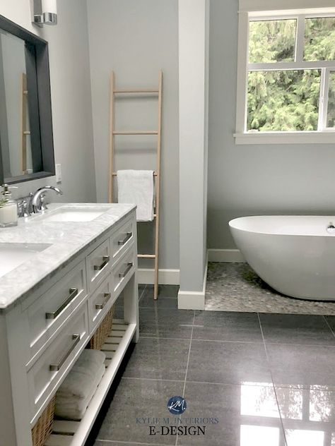 Paint Colour Review: Benjamin Moore Stonington Gray HC 170 Behr Light Grey Paint Colors, Behr Gray Paint, Wickham Gray, Behr Paint Colors Grey, Grey Bathroom Paint, Bathroom Colors Gray, Light Grey Bathrooms, Kylie M Interiors, Warm Grey Paint Colors