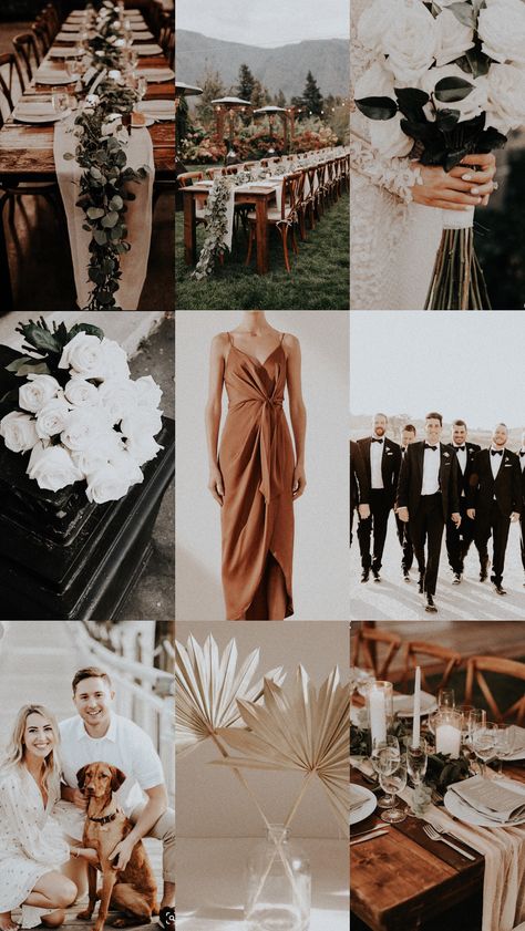 Copper And Tan Wedding, Rust And Black Wedding Theme, Black White Brown Wedding Theme, Bronze And Black Wedding, Wedding Decor Brown, Black And Amber Wedding, Terracotta Black Wedding, Tan And Black Wedding, Light Brown Wedding Theme