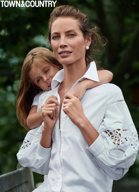 Christy Turlington models alongside daughter Grace for the feature Lynn Wyatt, Preppy Handbook, Town And Country Magazine, Country Magazine, 90s Supermodels, Normal Guys, Christy Turlington, Town Country, Mom Kid