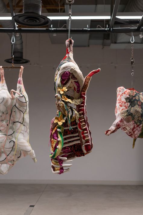 Installation view. Tamara Kostianovsky: Mesmerizing Flesh at Ogden Contemporary Arts. Photography by Cody Ard. Courtesy Ogden Contemporary Arts. Birds And Trees, Reuse Clothes, Clothing Furniture, Consumer Culture, Canvas Art Projects, Textile Sculpture, Art Diary, Visual Poetry, Exotic Birds