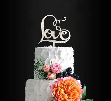 Gorgeous"Love" Cake Topper for Any Occasion - Bridal Shower, Engagement Party, Wedding, Anniversary, Birthday Cake Topper : Amazon.ca: Grocery & Gourmet Food 70th Birthday Cake For Men, 40th Wedding Anniversary Cake, Cake Topper Wedding Romantic, 25th Wedding Anniversary Cakes, Glitter Wedding Cake, Elegant Wedding Cake Toppers, Birthday Cake Design Ideas, Heart Wedding Cake, Birthday Cake For Men