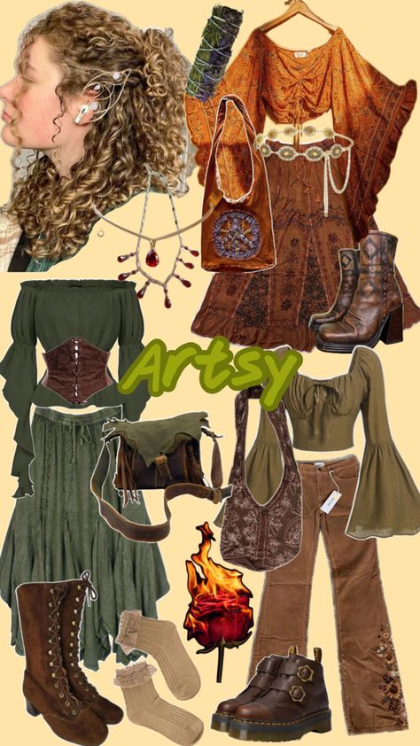 Fairycore whimsical boho hippy outfits Fae Outfit, Fae Realm, Casual Boho Outfits, Modern Hippie, Artsy Outfit, Earthy Outfits, Funky Outfits, Current Styles, Hippie Outfits