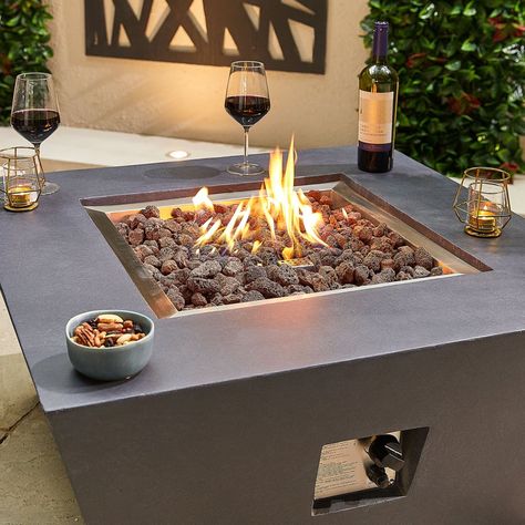 The Fireglow Perth Square Gas Firepit Coffee Table with Wind Guard - Dark Grey is a wonderful gas operated fire pit that is ideal for use as a coffee table in conjunction with any outdoor seating area.This stunning fire pit is made using GRC (Glass Reinforced Concrete) which is a superior material compared to other materials on the market such as MGO (Magnesium Oxide Concrete). We choose to make our products with high quality GRC because the durability is much better and GRC is not affected by condensation buildup, making it extremely weatherproof compared to MGO which can perish in these conditions.This fire pit is ideal for keeping you and your guests warm and will sit neatly in the middle of a seating area, creating a unique ambience with glowing flames that offer heat and light. The la Outdoor Dining Fire Table, Gas Fire Pit Table, Magnesium Oxide, Outdoor Seating Area, Gas Fire Pit, Gas Fire, Reinforced Concrete, Fire Table, Gas Fires