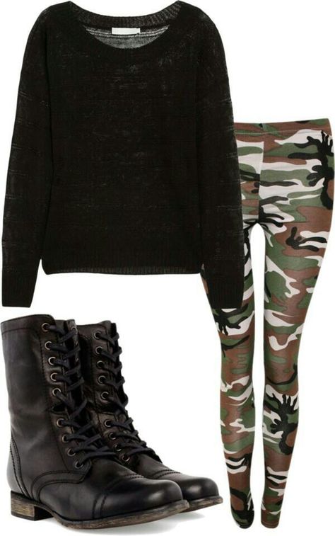 Love this Camp Leggings Outfit, Outfit Camo Pants, Camp Leggings, Cute Outfits Polyvore, Outfits For Girls, Leggings Outfit, Hipster Outfits, Tomboy Outfits