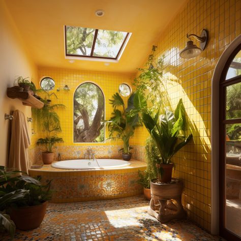 Earthy 70s Home, Metaterrainian House, Odd House Decor, New Mexico Aesthetic Home, Desert Sunroom, Whimsical Bathroom Ideas, Warm Tone Bathroom, Artsy Home Decor, Artsy Home