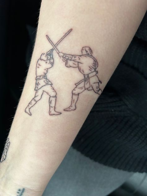 Star Wars Tattoo Obi Wan Vs Anakin, Anakin Obi Wan Tattoo, Starwars Tattoo Anakin, Obi Wan Kenobi Tattoo Minimalist, Anakin And Obi Wan Tattoo, Anakin Vs Obi Wan Tattoo, Obi Wan Tattoo Ideas, Anikan Skywalker Tattoo, Anakin Skywalker Tattoo Small