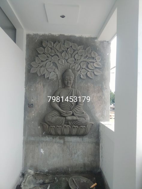 Apartment Foyer, Cement Flower Pots, Buddha Decor, Mandap Decor, Cement Wall, Architectural House Plans, Relief Sculpture, Buddha Art, Mural Wall Art