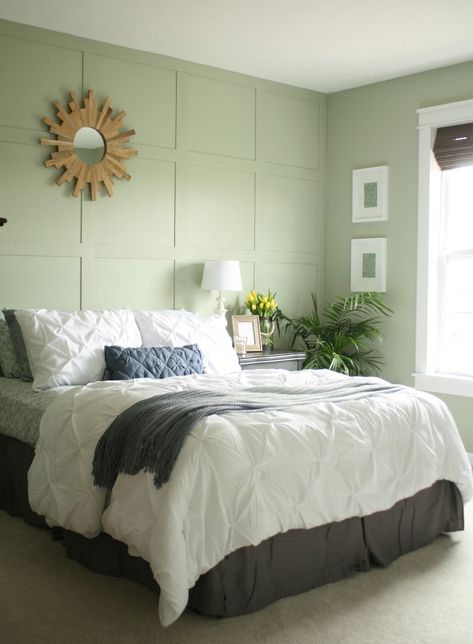 Thrifty Decor Chick: My DIY Summer Break Light Green Rooms, Green Room Ideas Bedroom, Light Green Bedrooms, Green Bedroom Walls, Green Bedroom Design, Light Green Walls, Green Bedroom Decor, Sage Green Bedroom, Bedroom Wall Colors