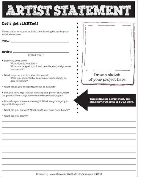 Create Art With Me!: Artist Statement Form for Middle School Writing An Artist Statement, Art Reflection Worksheet, Artist Statement Worksheet, Art Assessment, Art Reflection, Art Rubric, Art Analysis, Classe D'art, Art Critique