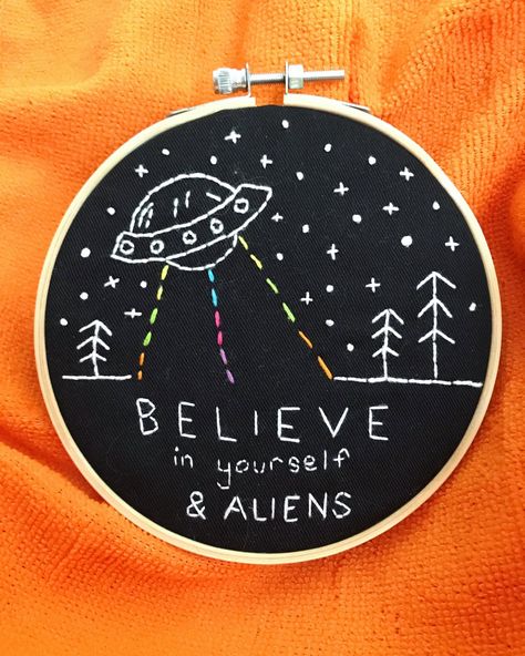 #embroidery #aliens Alien Embroidery Ideas, Cryptid Embroidery, Alien Embroidery, Moon Embroidery, Patchwork Ideas, Patch Jacket, Hobo Nickel, Embroidery Gifts, Embroidery On Clothes