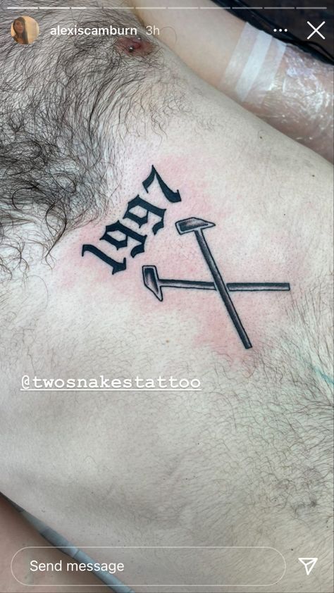 Two Snakes Tattoo, Snakes Tattoo, Birth Year Tattoo, Old English Tattoo, Year Tattoo, Random Tattoos, Two Snakes, English Font, Old English Font