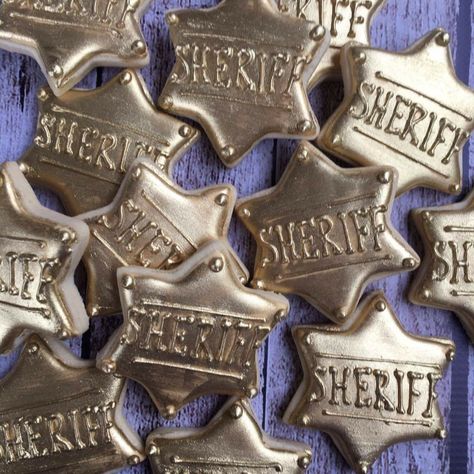 Sheriff badge cookies Toy Story party Country Cookies, Sheriff Badge, Royal Icing Decorations, Creative Cookies, Toy Story Party, Royal Icing, Toy Story, Cupcake Cakes, Birthday Parties