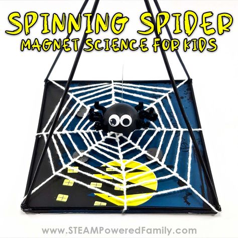 Spinning Spider - Magnetic Science and STEM Project for Halloween Spooky Stem Activities, Fall Steam Activities Elementary, Spider Stem Activities, Spider Science, Dancing Spider, Robotics For Kids, Halloween Stem Activities, Candy Science, Spider Craft