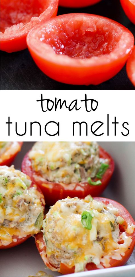 Tomato Tuna Melt, Tuna Packets Ideas, Tuna Packet Recipes Lunch, Tuna Packet Recipes, Tuna Stuffed Tomatoes, Tuna Bake, Tuna Melt Sandwich, Tuna Melts, Baked Tomatoes