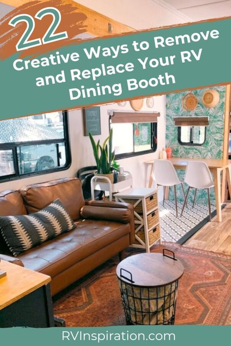 Dining booths take up valuable real estate in an RV. These RV owners decided to remove their dining booths and replace them with furniture that makes better use of the space. Say goodbye to uncomfortable seating and hello to a functional, stylish dining area. Whether you're looking for a modern or rustic look, there's something for everyone. Check out this article for 22 creative ways to remove and replace your RV dining booth. #RVrenovation #RVremodel #RVmakeover #RVinspiration Dinette Ideas, Remodeled Rv, Rv Updates, Rv Sofa Bed, Rv Dinette, Airstream Decor, Pub Dining Set, Rv Remodeling, Rv Sofas