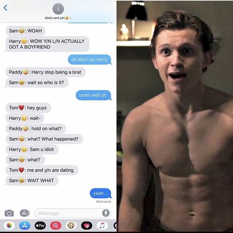 Tom Holland Imagines Cute Text, Tom Holland Snapchat, Tim Holland, Marvel Imagine, Peter Parker Imagines, Tom Holland Fanfiction, Holland Girl, Holland Brothers, Holland Family