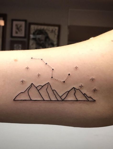 Little Dipper Tattoo, Big Dipper Tattoo, Dipper Tattoo, Canada Tattoo, Iron Man Tattoo, Big Dipper, Mountain Tattoo, Cute Tattoos For Women, Memorial Tattoos