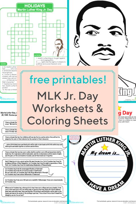 Download these free printables and help your child learn about Martin Luther King Jr. #mlkday #freeprintables #worksheets #history #civilrights #educationdotcom Martin Luther King Jr Worksheets, Martin Luther King Worksheets, Martin Luther King Activities, Martin Luther King Jr Activities, Mlk Jr, Elementary Activities, Math Printables, Martin Luther King Day, Fun Worksheets