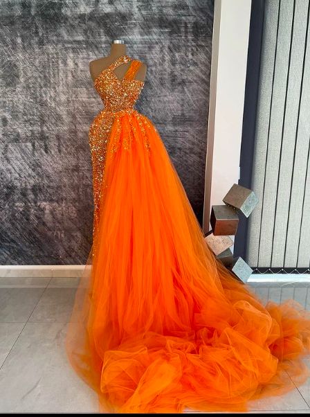 Prom Dresses Orange, Creative Dress, Prom Dresses Sparkly, Orange Prom Dresses, Dresses Orange, Prom Outfit, Sparkly Prom Dresses, Tulle Evening Dress, Sequin Evening Dresses