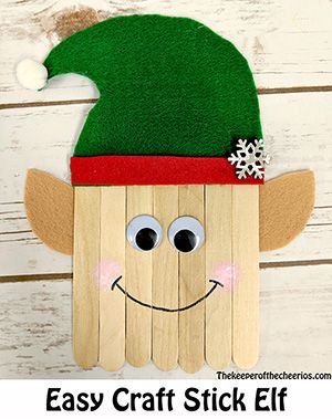 Elf Popsicle Stick Craft, Popsicle Stick Elf, Elf Crafts For Kids, Elf Craft, Popsicle Stick Christmas Crafts, Elf Crafts, Easy Christmas Craft, December Crafts, Creeper Minecraft