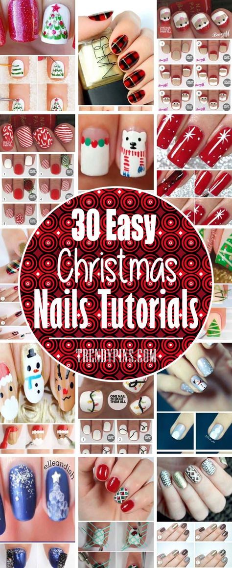 Christmas Nail Art Diy, Christmas Nails Step By Step, Easy Christmas Nails, Santa Hat Nails, Holiday Party Nails, Christmas Toes, Diy Christmas Nail Art, Christmas Tree Nail Art, Nail Art Noel