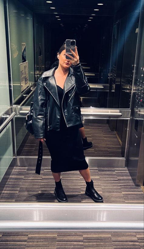 Black Patent Combat Boots Outfit, Skirt And Combat Boots Outfit, Dress Combat Boots, Dress With Combat Boots, Dress Jacket Outfit, Biker Jacket Outfit, Combat Boot Outfit, Oversized Leather Jacket, Tight Black Dress