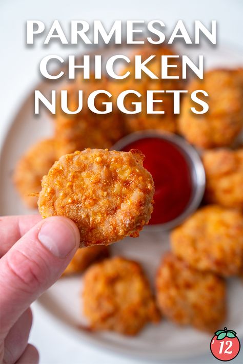 Parmesan Chicken Nuggets | 12 Tomatoes Chicken Nuggets Baked, Baked Chicken Nuggets, Homemade Chicken Nuggets, Chicken Balls, 12 Tomatoes Recipes, Shredded Chicken Recipes, Chicken Patties, Chicken Entrees, Parmesan Chicken