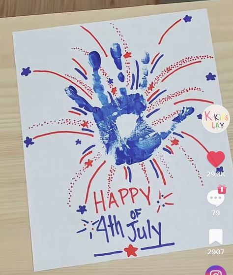 Diy Fireworks Decoration, Firework Handprint, Handprint Fireworks, 4th Of July Handprint Art, July Handprint Art, Firework Craft, 4th Of July Craft, Fireworks Craft, Blue Crafts