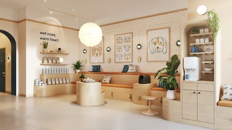 Animal Clinic Interior Design, Dog Retail Store, Ivy Aesthetic, Vet Office Decor, Pet Store Design, Pet Store Ideas, Pet Cafe, Pet Grooming Salon, Vet Office