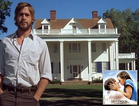 A look at the houses, sets, and filming locations from the movie "The Notebook," including Noah's white house with the blue shutters. The Notebook House, Notebook House, The Notebook 2004, Blue Shutters, I Love Cinema, Nicholas Sparks, Rachel Mcadams, Romantic Drama, The Notebook