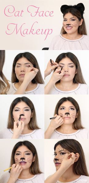 How To Do Cat Makeup For Halloween, Cat Face Costume Make Up, Diy Cat Face Makeup Easy, Diy Cat Makeup Halloween, Diy Cat Makeup, Cat Faces For Halloween, Cat Makeup Halloween Kids, Cat Face Makeup Halloween, Diy Cat Costume Kids