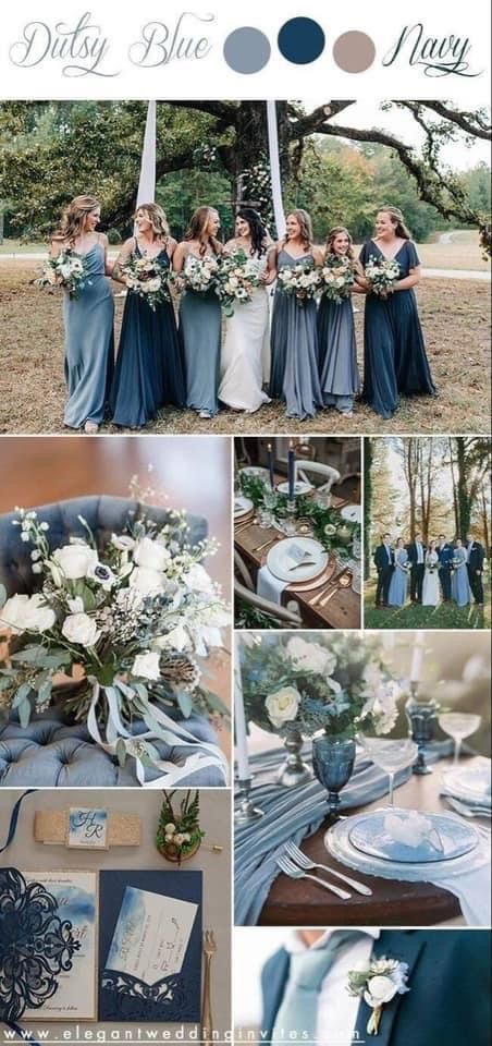 Dark Blue Wedding, Blue Winter Wedding, Blue Wedding Decorations, Hunting Wedding, Wedding Color Scheme, Wedding Decoration Ideas, Dusty Blue Wedding, The Color Blue, Wedding Themes Winter