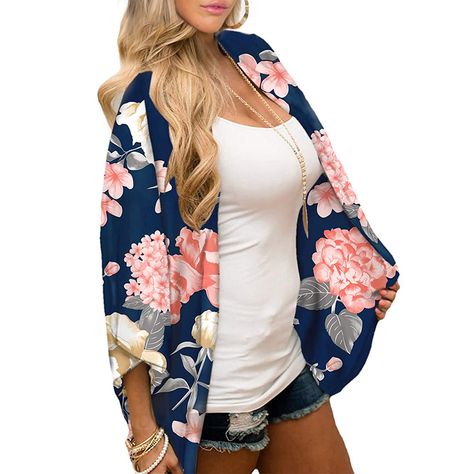 PRICES MAY VARY. 【Stylish Kimono Tops】These lightweight kimonos for women are designed with elegant retro floral patterns and loose open front to create a fashion high street style. The casual sheer shawl kimono cover up features 3/4 batwing sleeves and loose fit, will be a great travel essential and daily accessories, easily stand out from the crowd in any seasons. You'll love this new kimono cardigans accessory. 【Premium Quality Guaranteed】These stylish and elegant kimono cardigans for women a Lightweight Cardigan Summer, Chiffon Kimono Cardigan, Floral Kimono Cardigan, Kimono Beach Cover Up, Short Sleeve Kimono, Cardigan Kimono, Floral Print Kimono, Chiffon Kimono, Loose Cardigan